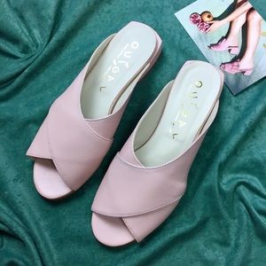Ouigal Pink Kourtney Leather Block Heel Mules 8.5